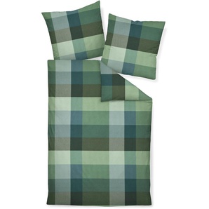Bettwäsche JANINE Feinbiber65131 06 135X200,80x80 Gr. B/L: 155 cm x 220 cm (1 St.), B/L: 80 cm x 80 cm (1 St.), Feinbiber, grün (grünblau) Bettwäsche 155x220 cm mit Reißverschluss