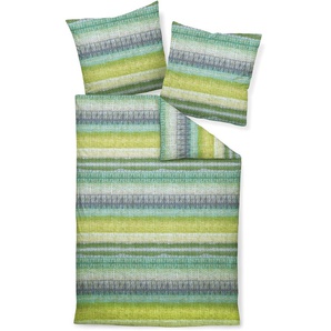 Bettwäsche JANINE Feinbiber65136 05 135X200,80x80 Gr. B/L: 155 cm x 220 cm (1 St.), B/L: 80 cm x 80 cm (1 St.), Feinbiber, grün (grünblau) Bettwäsche 155x220 cm mit Reißverschluss
