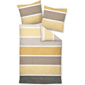 Bettwäsche JANINE Feinbiber65138 03 155x200,80x80 Gr. B/L: 240 cm x 220 cm (1 St.), B/L: 80 cm x 80 cm (2 St.), Feinbiber, gelb (gelbgold walnuss) Bettwäsche 240x220 cm mit Reißverschluss