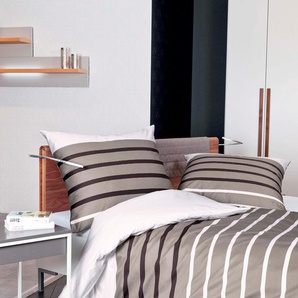 Bettwäsche JANINE Mako-Satin 87017 Gr. B/L: 200 cm x 220 cm (1 St.), B/L: 80 cm x 80 cm & 80 cm x 80 cm (2 St.), Mako-Satin, grau (taupe, braun) Bettwäsche 200x220 cm