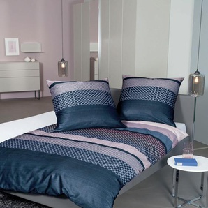 Bettwäsche JANINE moments 98071 Gr. B/L: 240 cm x 220 cm (1 St.), B/L: 80 cm x 80 cm & 80 cm x 80 cm (2 St.), Mako-Satin, bunt (blau, koralle, rosa) Bettwäsche 240x220 cm in Mako Satin Qualität, mit seidigem Glanz