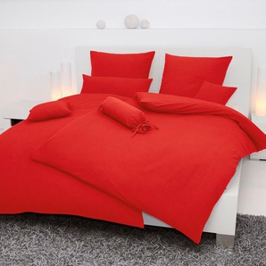 Bettwäsche JANINE PIANO 0125 77 Gr. B/L: 155 cm x 220 cm (1 St.), B/L: 80 cm x 80 cm (1 St.), Soft-Seersucker, rot (hellrot) Seersucker-Bettwäsche mit Reißverschluss, 100% Baumwolle, uni Bettwäsche toller Struktur