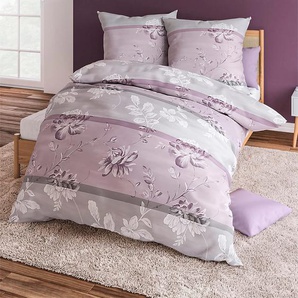 Bettwäsche KAEPPEL WITT-PBK-Bettwäsche-temporär Gr. B/L: 135 cm x 200 cm, 2 tlg., Feinbiber, B/L: 80 cm x 80 cm, lila (hellgrau, orchidee, gemustert) Biber-Bettwäsche