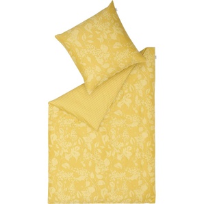 Bettwäsche MUSTERRING Blossom Gr. B/L: 155 cm x 220 cm (1 St.), B/L: 80 cm x 80 cm (1 St.), Satin, gelb (zitrusgelb) Satin-Bettwäsche aus nachhaltigerer Baumwolle