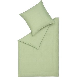 Bettwäsche MUSTERRING Ease Gr. B/L: 135 cm x 200 cm (1 St.), B/L: 80 cm x 80 cm (1 St.), Satin, grün (salbeigrün) Satin-Bettwäsche aus nachhaltigerer Baumwolle