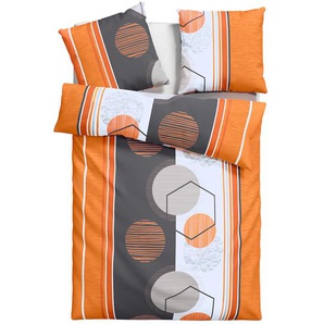 Bettwäsche MY HOME Emmi in Gr. 135x200 oder 155x220 cm Gr. B/L: 155 cm x 220 cm (1 St.), B/L: 80 cm x 80 cm (1 St.), Polycotton, orange Polycotton-Bettwäsche moderne Bettwäsche aus Baumwolle, mit geometrischem Muster