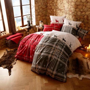 Bettwäsche MY HOME Wenda Gr. B/L: 155 cm x 220 cm (1 St.), B/L: 80 cm x 80 cm (1 St.), Biber, rot (rot, weiß) Bettwäsche 155x220 cm in Qualitäten PolyCotton (kühlend) + Biber (wärmend, 100% Baumwolle) Bestseller