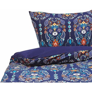 Bettwäsche Set Dunkelblau / Orange aus Baumwolle 135 x 200 cm Kopfkissenbezug Deckenbezug Praktisch Schlafzimmereinrichtung Modernes Design