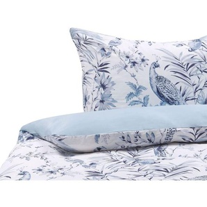 Bettwäsche Set Weiß / Blau aus Baumwolle 135 x 200 cm Kopfkissenbezug Deckenbezug Praktisch Schlafzimmereinrichtung Modernes Design
