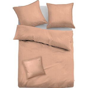 Bettwäsche TOM TAILOR HOME Alisa Gr. B/L: 155 cm x 220 cm (1 St.), B/L: 80 cm x 80 cm & 40 cm x 40 cm (1 St.), Leinen, orange (terra) Bettwäsche 155x220 cm GRATIS: mit Zusatzkissen 40x40