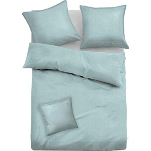 Bettwäsche TOM TAILOR HOME Alisa Gr. B/L: 200 cm x 200 cm (1 St.), B/L: 80 cm x 80 cm & 80 cm x 80 cm (2 St.), Leinen, blau (lichtblau) Bettwäsche 200x200 cm GRATIS: mit Zusatzkissen 40x40