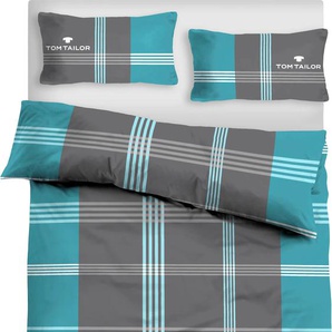 Bettwäsche TOM TAILOR Ole in Gr. 135x200 oder 155x220 cm Gr. B/L: 135 cm x 200 cm (1 St.), B/L: 80 cm x 40 cm (1 St.), Renforcé, blau (türkis, anthrazit) Renforcé-Bettwäsche Biber kuschelig warm im Winter, karierte Bettwäsche aus Baumwolle