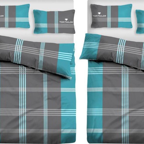 Bettwäsche TOM TAILOR Ole in Gr. 135x200 oder 155x220 cm Gr. B/L: 135 cm x 200 cm (2 St.), B/L: 80 cm x 40 cm (2 St.), Biber, blau (türkis, anthrazit) Bettwäsche 135x200 cm Biber kuschelig warm im Winter, karierte aus Baumwolle
