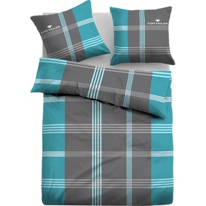 Bettwäsche TOM TAILOR Ole in Gr. 135x200 oder 155x220 cm Gr. B/L: 155 cm x 220 cm (1 St.), B/L: 80 cm x 80 cm (1 St.), Renforcé, blau (türkis, anthrazit) Renforcé-Bettwäsche Biber kuschelig warm im Winter, karierte Bettwäsche aus Baumwolle