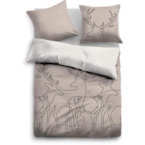 Bettwäsche TOM TAILOR WITT-PBK-Bettwäsche-temporär Gr. B/L: 135 cm x 200 cm, 1 tlg., Flanell, B/L: 80 cm x 80 cm, beige (beige, ecru) Flanell-Bettwäsche