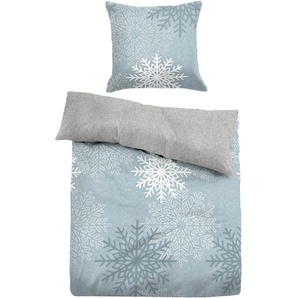 Bettwäsche TOM TAILOR WITT-PBK-Bettwäsche-temporär Gr. B/L: 135 cm x 200 cm, 1 tlg., Flanell, B/L: 80 cm x 80 cm, blau (bleu, grau) Flanell-Bettwäsche