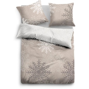 Bettwäsche TOM TAILOR WITT-PBK-Bettwäsche-temporär Gr. B/L: 155 cm x 220 cm, 1 tlg., Flanell, B/L: 80 cm x 80 cm, beige (sand, grau) Flanell-Bettwäsche