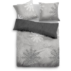 Bettwäsche TOM TAILOR WITT-PBK-Bettwäsche-temporär Gr. B/L: 155 cm x 220 cm, 1 tlg., Flanell, B/L: 80 cm x 80 cm, grau (anthrazit, grau) Flanell-Bettwäsche