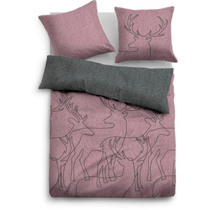 Bettwäsche TOM TAILOR WITT-PBK-Bettwäsche-temporär Gr. B/L: 155 cm x 220 cm, 1 tlg., Flanell, B/L: 80 cm x 80 cm, lila (mauve, anthrazit) Flanell-Bettwäsche