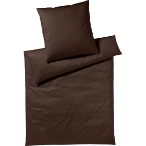 Bettwäsche YES FOR BED Pure & Simple Uni in Gr. 135x200, 155x220 oder 200x200 cm Gr. B/L: 155 cm x 200 cm (1 St.), B/L: 80 cm x 80 cm (1 St.), Mako-Satin, braun (dunkelbraun) Bettwäsche 155x200 cm aus Baumwolle, zeitlose mit seidigem Glanz