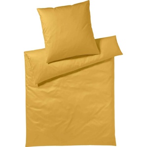 Bettwäsche YES FOR BED Pure & Simple Uni in Gr. 135x200, 155x220 oder 200x200 cm Gr. B/L: 155 cm x 200 cm (1 St.), B/L: 80 cm x 80 cm (1 St.), Mako-Satin, gelb (citrus) Bettwäsche 155x200 cm aus Baumwolle, zeitlose mit seidigem Glanz