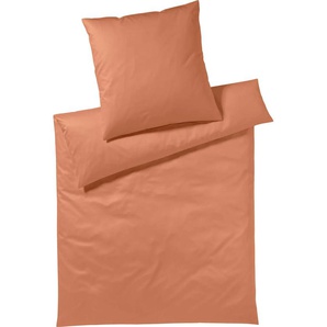 Bettwäsche YES FOR BED Pure & Simple Uni in Gr. 135x200, 155x220 oder 200x200 cm Gr. B/L: 155 cm x 200 cm (1 St.), B/L: 80 cm x 80 cm (1 St.), Mako-Satin, orange (koralle) Bettwäsche 155x200 cm aus Baumwolle, zeitlose mit seidigem Glanz