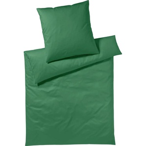 Bettwäsche YES FOR BED Pure & Simple Uni in Gr. 135x200, 155x220 oder 200x200 cm Gr. B/L: 155 cm x 220 cm (1 St.), B/L: 80 cm x 80 cm (1 St.), Mako-Satin, grün (dunkelgrün) Bettwäsche 155x220 cm aus Baumwolle, zeitlose mit seidigem Glanz