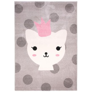 Bezaubernder Kinderteppich Katze, lola polka, rosa/grau, 100% Polypropylen, Ökotex 100 zertifiziert, 120 x 170 cm, von Nattiot