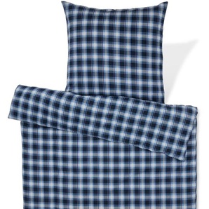 Biber-Bettwäsche, blau kariert, Normalgröße