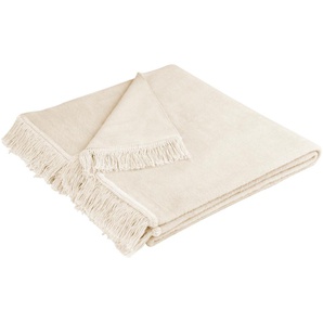 Sesselschoner BIEDERLACK Cotton Cover Gr. B/L: 50 cm x 200 cm, beige (natur) Sesselschoner mit Fransen
