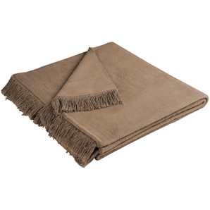 Sesselschoner BIEDERLACK Cotton Cover Gr. B/L: 50 cm x 200 cm, braun (haselnussfarben) Sesselschoner mit Fransen