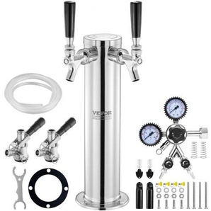 Bierspender Bierturm, Bier-Umrüstsatz mit zwei Zapfhähnen, Bier-Turm-Zapfanlage aus Edelstahl mit Doppelmessgerät W21.8-Regler und S-System-Fasskupplung für Partys, zu Hause usw. LTJZSBDYQOHQD3PPZV0