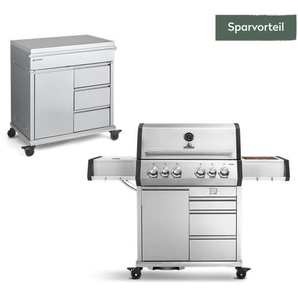 Big EARL 4-Brenner mit Grill Beistellwagen und Gusseisen Grillrosten 3-tlg.