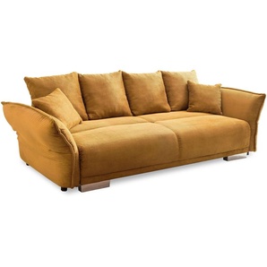 Big-Sofa 242x131 cm Gästebett Federkern Schlafcouch Stauraum Cord Gold Ockergelb / 17213