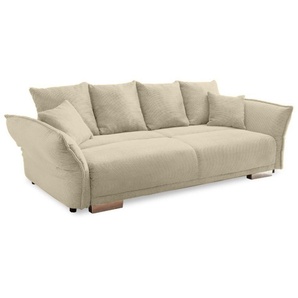 Big-Sofa 242x131 cm Gästebett Federkern Schlafcouch Stauraum Cord in Beige Grau / 17215