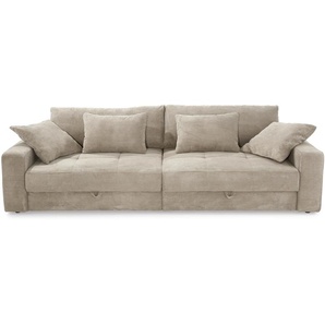 Big-Sofa 284 cm breit Wellenunterfederung Lounge-Couch Stauraum Cord Beige Grau / 15263