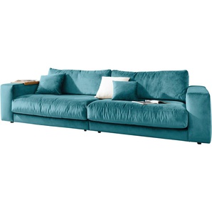 Big-Sofa 3C CANDY Enisa II Sofas Gr. B/H/T: 290 cm x 86 cm x 127 cm, Samtoptik, blau (petrol) XXL Sofas incl. 1 Flatterkissen, Wahlweise mit Flecken-Schutz-Bezug Easy care