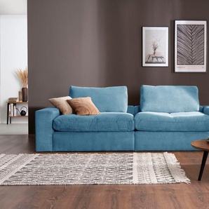 Big-Sofa ALINA Sandy Sofas Gr. B/T: 256 cm x 123 cm, Cord GCT, blau (azurblau gct 46) XXL Sofas 256 cm breit und 123 tief, in modernem Cordstoff
