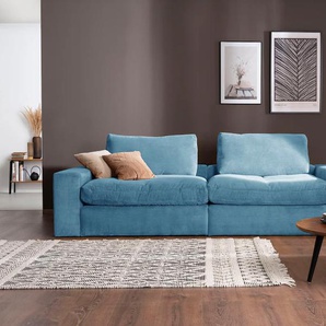 Big-Sofa ALINA Sandy Sofas Gr. B/T: 256 cm x 98 cm, Cord, blau (azurblau gct 46) XXL Sofas mit losen Sitz und Rückenkissen, in modernem Cordstoff