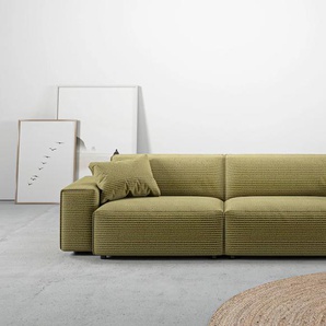 Big-Sofa ANDAS Glimminge auch in Breitcord, Feincord + Easy care-Bezug Sofas Gr. B/H/T: 254 cm x 71 cm x 101 cm, Chenille-Struktur, grün (pistazie) XXL Sofas besondere Kedernähte Zierkissen