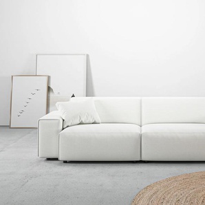 Big-Sofa ANDAS Glimminge auch in Breitcord, Feincord + Easy care-Bezug Sofas Gr. B/H/T: 254 cm x 71 cm x 101 cm, Chenille-Struktur, weiß XXL Sofas besondere Kedernähte Zierkissen