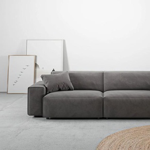 Big-Sofa ANDAS Glimminge auch in Breitcord, Feincord + Easy care-Bezug Sofas Gr. B/H/T: 254 cm x 71 cm x 101 cm, Cord, grau (dark grey) XXL Sofas besondere Kedernähte Zierkissen