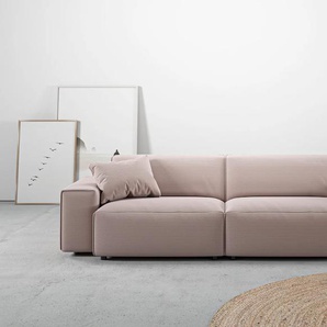 Big-Sofa ANDAS Glimminge auch in Breitcord, Feincord + Easy care-Bezug Sofas Gr. B/H/T: 254 cm x 71 cm x 101 cm, Cord, rosa XXL Sofas besondere Kedernähte Zierkissen