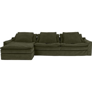 Big-Sofa FURNINOVA Sake Sofas Gr. B/H/T: 334 cm x 95 cm x 182 cm, Cord, Recamiere links, ohne Bettfunktion, grün (green) XXL Sofas