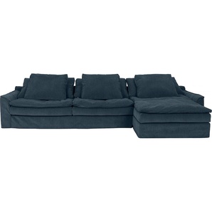 Big-Sofa FURNINOVA Sake Sofas Gr. B/H/T: 334 cm x 95 cm x 182 cm, Cord, Recamiere rechts, ohne Bettfunktion, blau (petrol) XXL Sofas