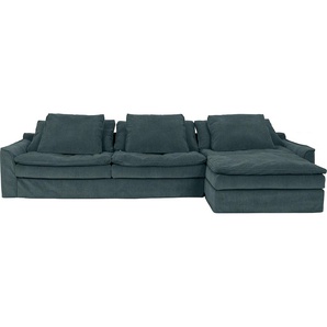 Big-Sofa FURNINOVA Sake Sofas Gr. B/H/T: 334 cm x 95 cm x 182 cm, Cord, Recamiere rechts, ohne Bettfunktion, blau (turqoise) XXL Sofas