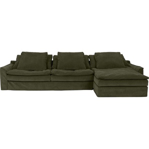 Big-Sofa FURNINOVA Sake Sofas Gr. B/H/T: 334 cm x 95 cm x 182 cm, Cord, Recamiere rechts, ohne Bettfunktion, grün (green) XXL Sofas