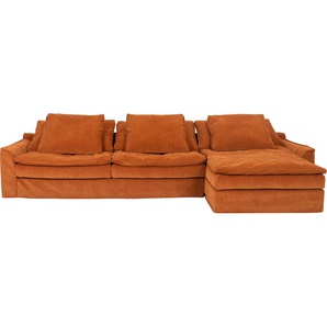 Big-Sofa FURNINOVA Sake Sofas Gr. B/H/T: 334 cm x 95 cm x 182 cm, Cord, Recamiere rechts, ohne Bettfunktion, orange XXL Sofas