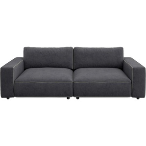 Big-Sofa GALLERY M BRANDED BY MUSTERRING LUCIA Sofas Gr. B/H/T: 252 cm x 81 cm x 124 cm, Flachgewebe FLORIS, Kontrastnaht-Kreuzstichoptik, grau (dark grey floris) XXL Sofas