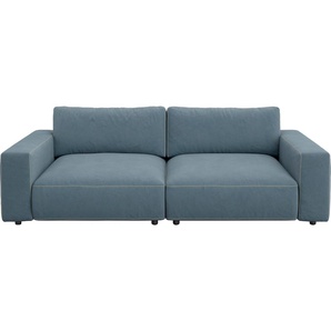 Big-Sofa GALLERY M BRANDED BY MUSTERRING LUCIA Sofas Gr. B/H/T: 252 cm x 81 cm x 124 cm, Flachgewebe FLORIS, Kontrastnaht-Wabenstichoptik, blau (light blue floris) XXL Sofas